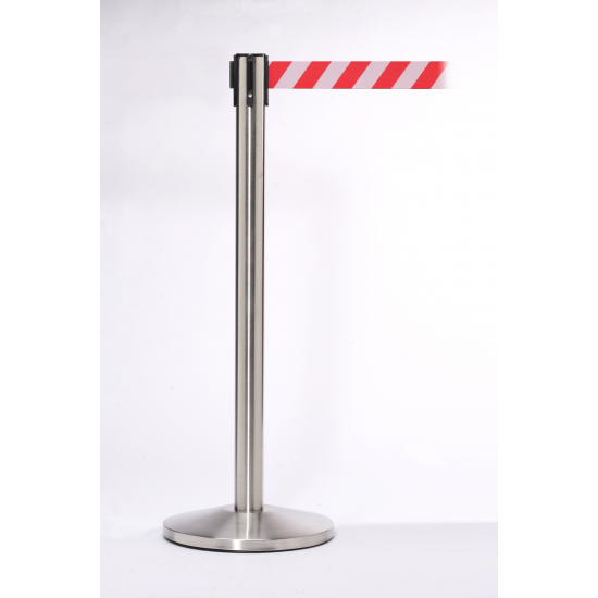 Queue Master 550 Satin Stainless Steel Retractable Belt Barrier Post With 3.4m Belt